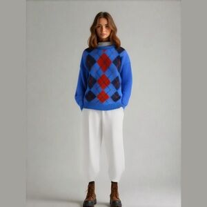 Y2K Shannon Woolen Mills Irish Argyle Knit Sweater Wool unisex Sz XL